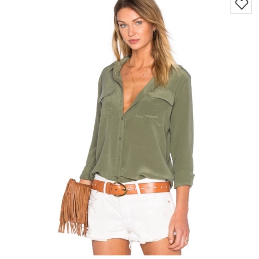 Olive Green Women's Button-Up Blouse